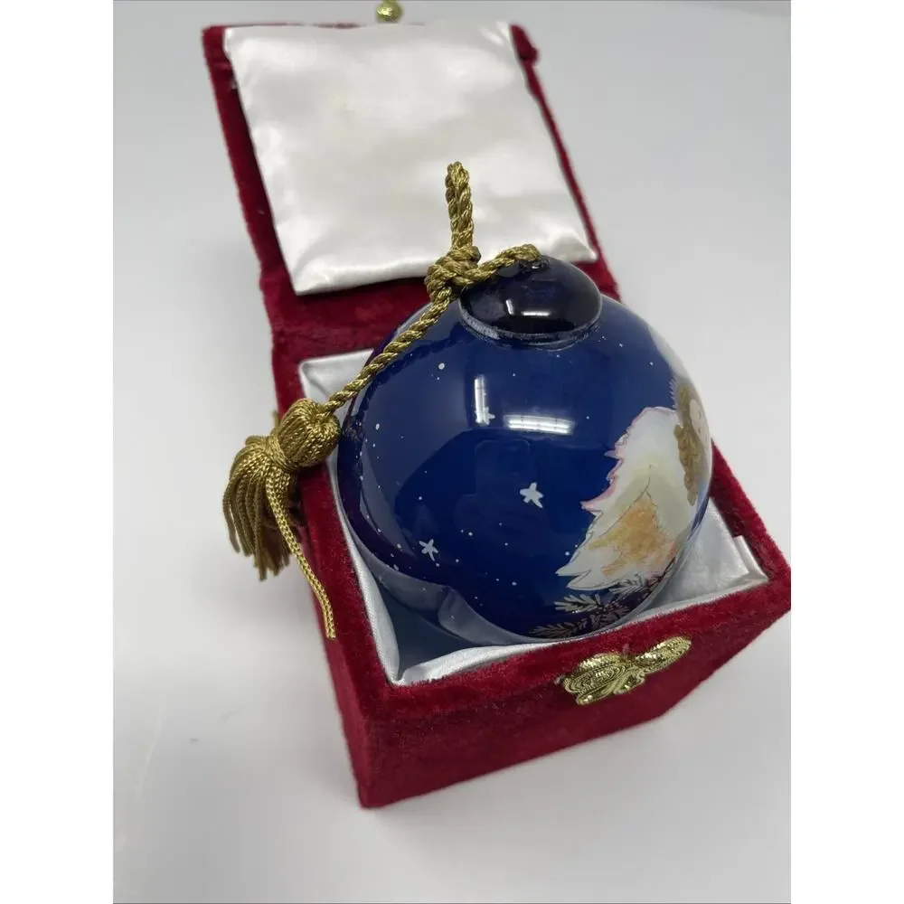 Li Bien Reversed Hand Painted Christmas Ornament Blue Angel Stars Tassel